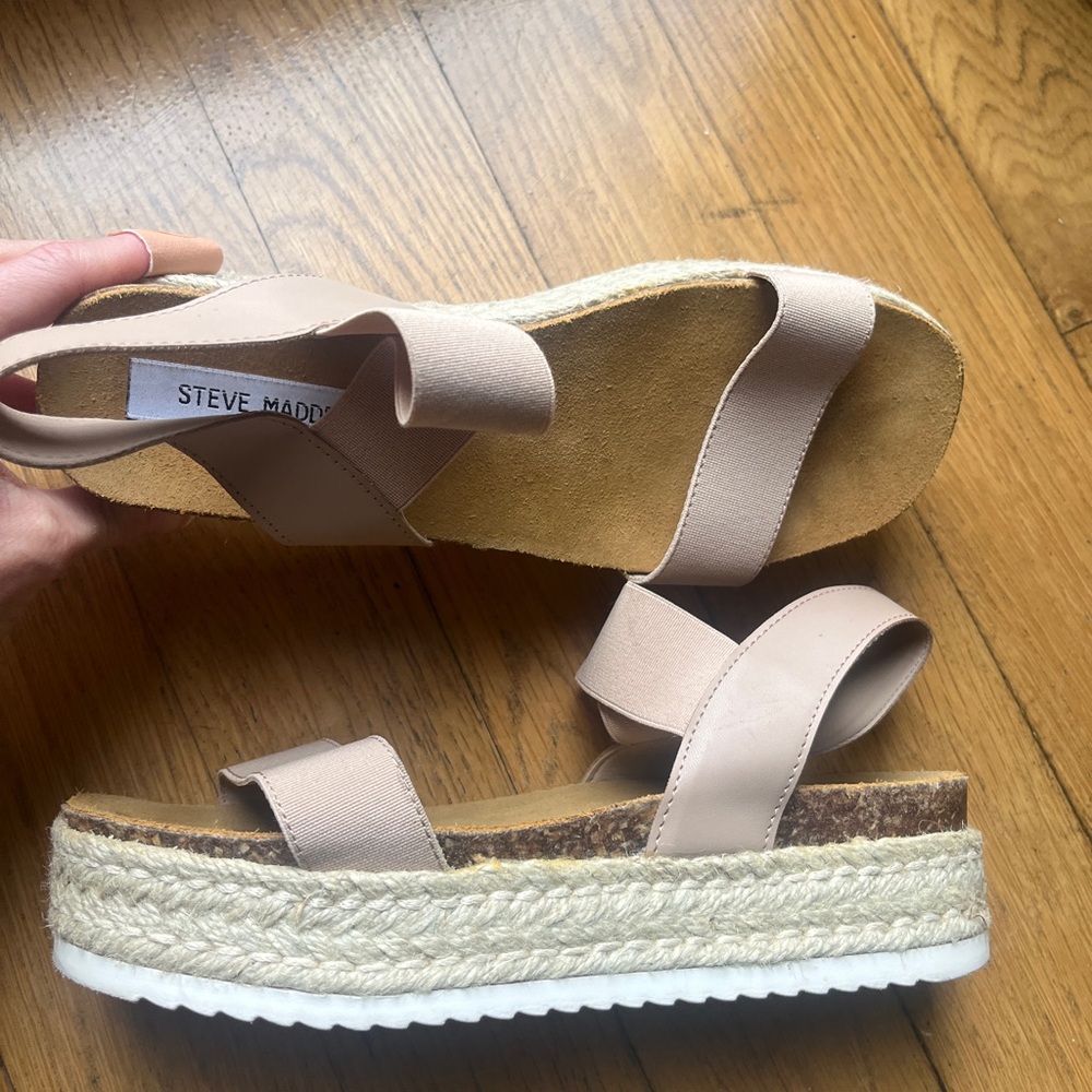 Steve Madden Women's Nude Beige Platform Espadrille Sandals (Size: 8)